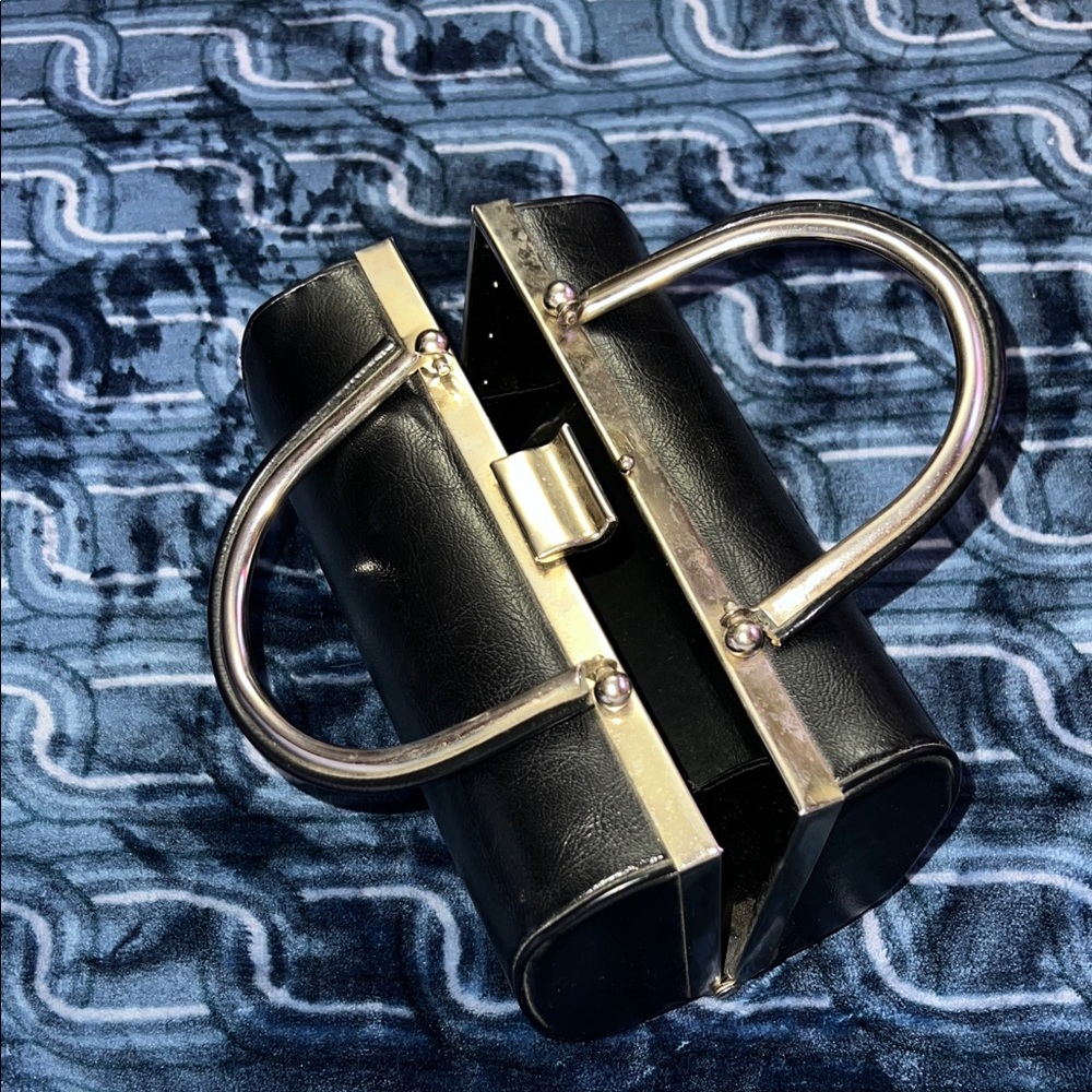Vintage black leather top-handle purse
